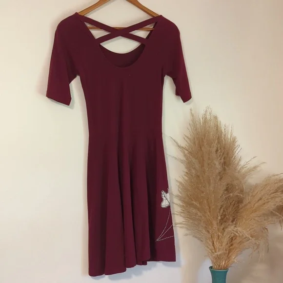 Synergy Organic Clothing Burgundy Dress With Fall Leaves - Picture 3 of 3